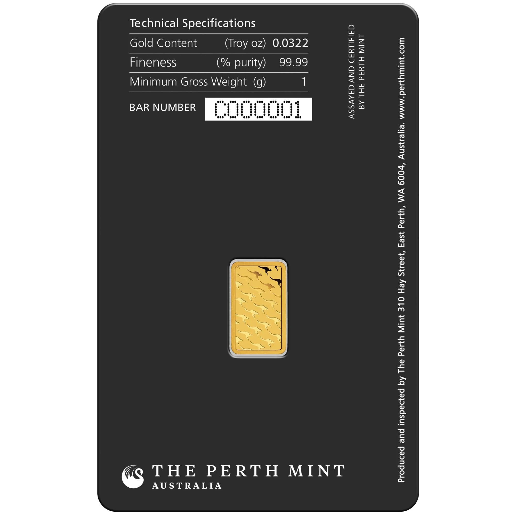 Kangaroo 1g Gold Minted Bar Perth Mint